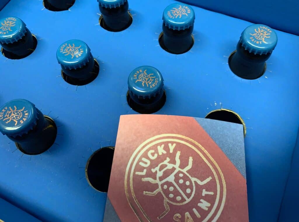 Lucky saint beer bottles. 