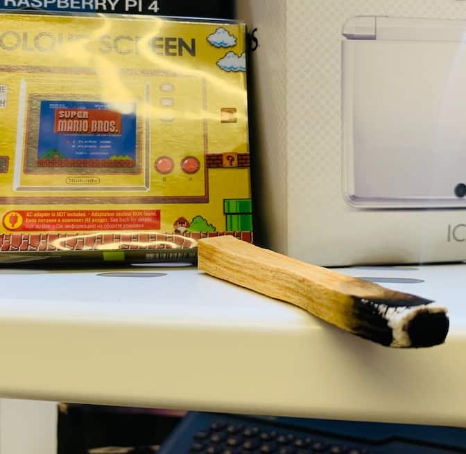 A smouldering Palo Santo stick in my office