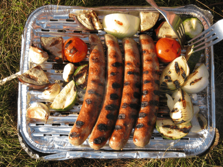 Food on disposable barbecue