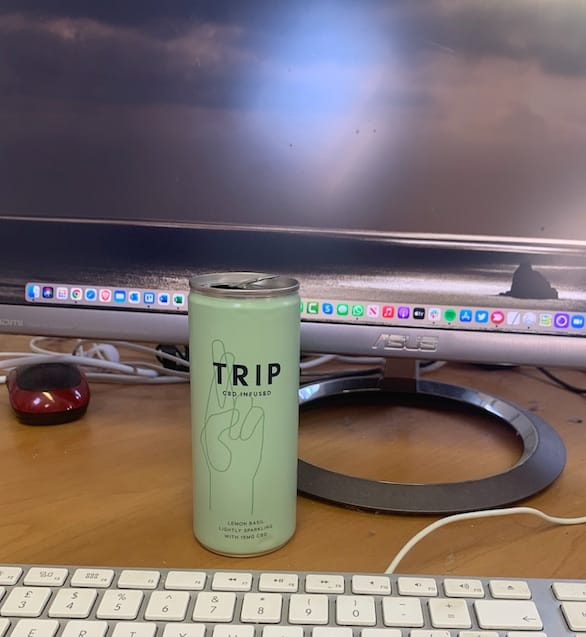 Drinking Trip Lemon Basil at my Computer