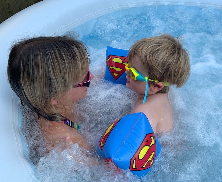 Mother and son in Lay Z Spa