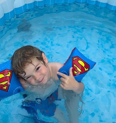 My son in our hot tub