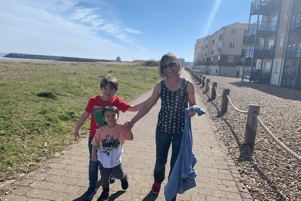 Family on the beach near Pevensey Bay